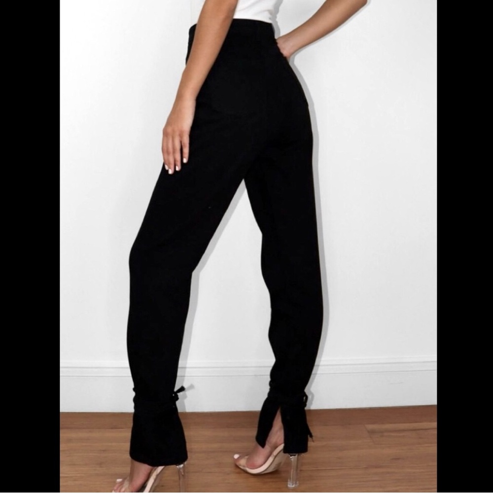 MISSGUIDED Riot High-Waisted Jeans with Hem Ties, Black, Size: 6 NWOT, (CL-3)